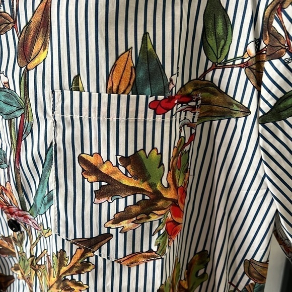 VatPave: Men’s Short Sleeve button down Shirt, stripes with tropical blooms Sz L - Picture 4 of 11